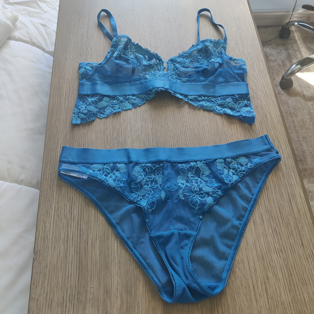 b.tempt'd OPENING Act,Blue Lace Bralette, and Panty Set. Never Worn. Like New